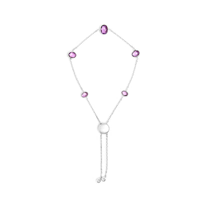 .925 Sterling Silver Bezel Set Purple Amethyst 5 Station Adjustable Bolo Bracelet by Bids.com