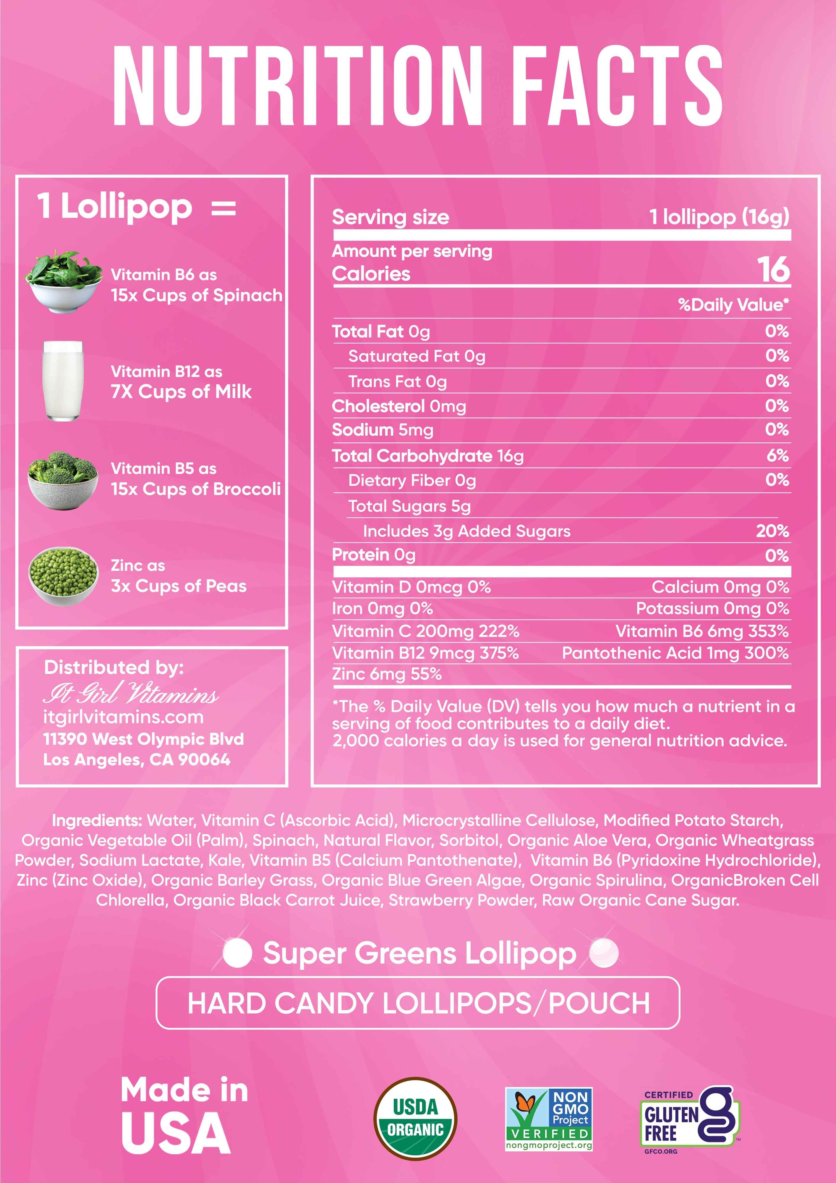 It Girl Superfood Greens Lollipops - Vegan Candy with Supergreens, Vitamins &amp; Antioxidants