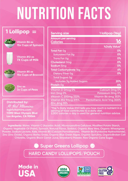 It Girl Superfood Greens Lollipops - Vegan Candy with Supergreens, Vitamins &amp; Antioxidants