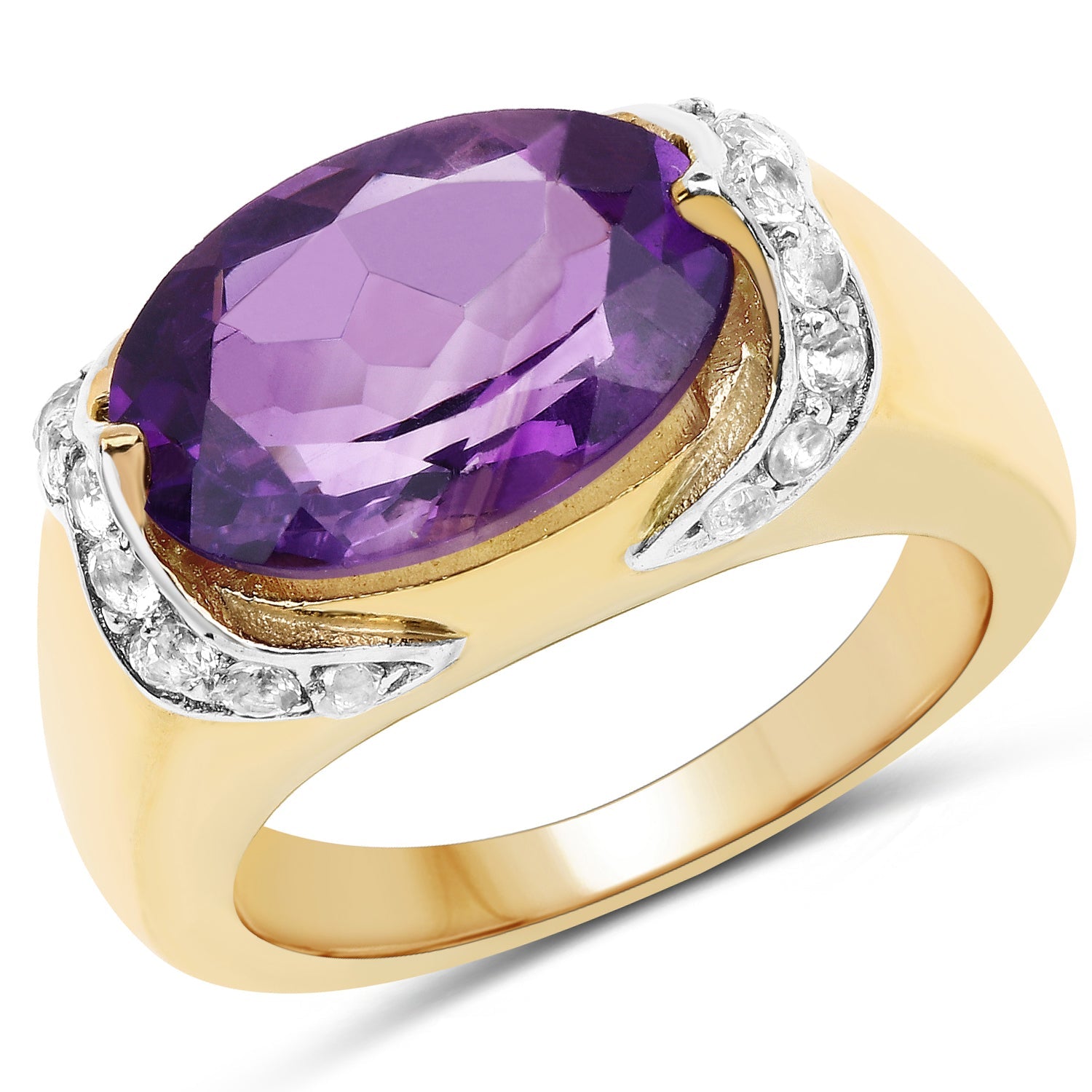 14K Yellow Gold Plated 4.98 Carat Genuine Amethyst and White Topaz .925 Sterling Silver Ring by Bids.com