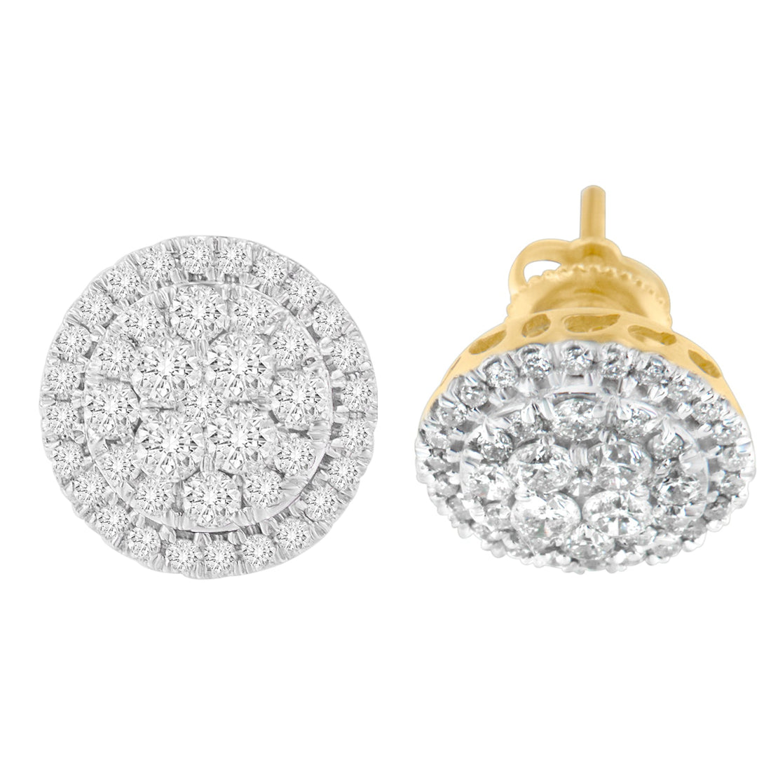 10K Yellow Gold Round Cut Diamond Earrings (1.5 cttw, H-I Color, I2-I3 Clarity) by Bids.com