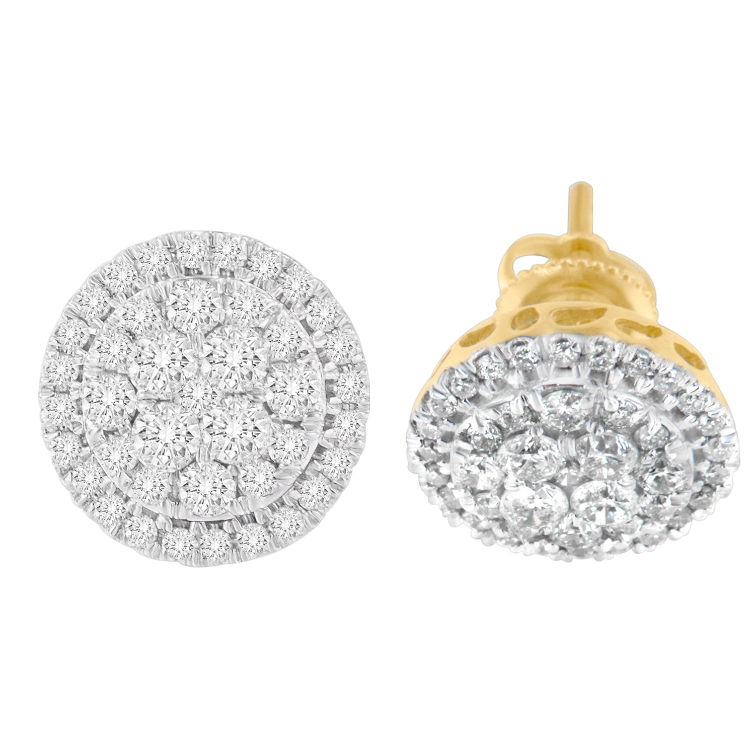 10K Yellow Gold Round Cut Diamond Earrings (1.5 cttw, H-I Color, I2-I3 Clarity) by Bids.com