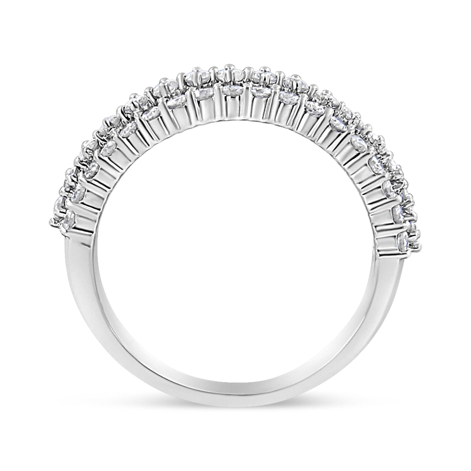 14K White Gold 1.0 Cttw Prong Set Round Diamond Split Shank Three Row Band Ring (H-I Color, I2-I3 Clarity) - Size 6  DestGlow
