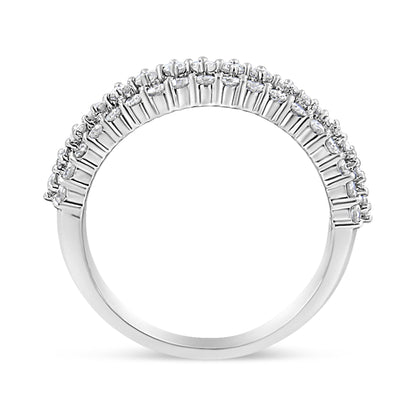14K White Gold 1.0 Cttw Prong Set Round Diamond Split Shank Three Row Band Ring (H-I Color, I2-I3 Clarity) - Size 6  DestGlow