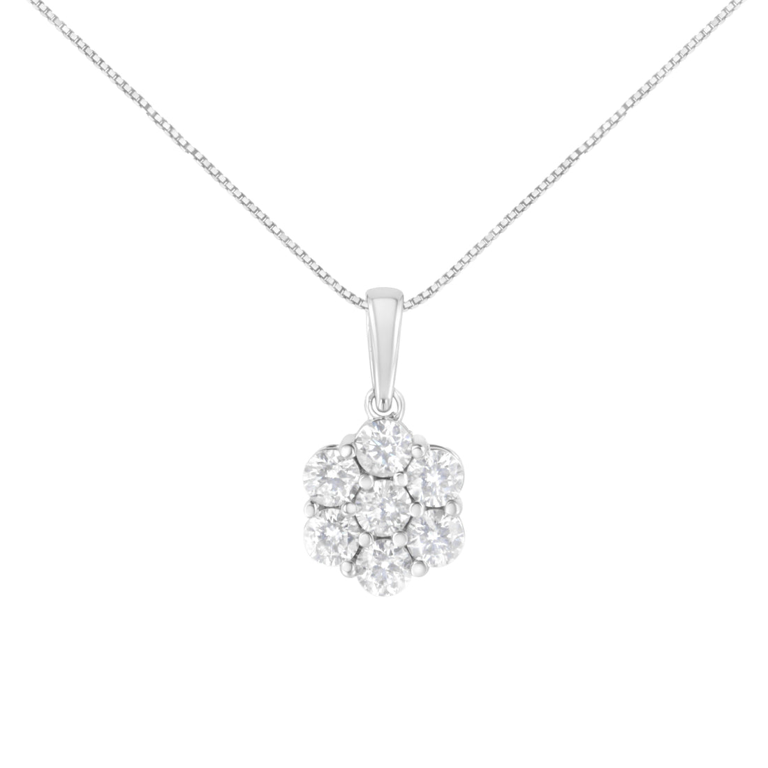 14K White Gold 2.00 Cttw Brilliant Round-Cut Diamond 7 Stone Flower Cluster 18" Pendant Necklace (H-I Color, SI2-I1 Clarity) by Bids.com
