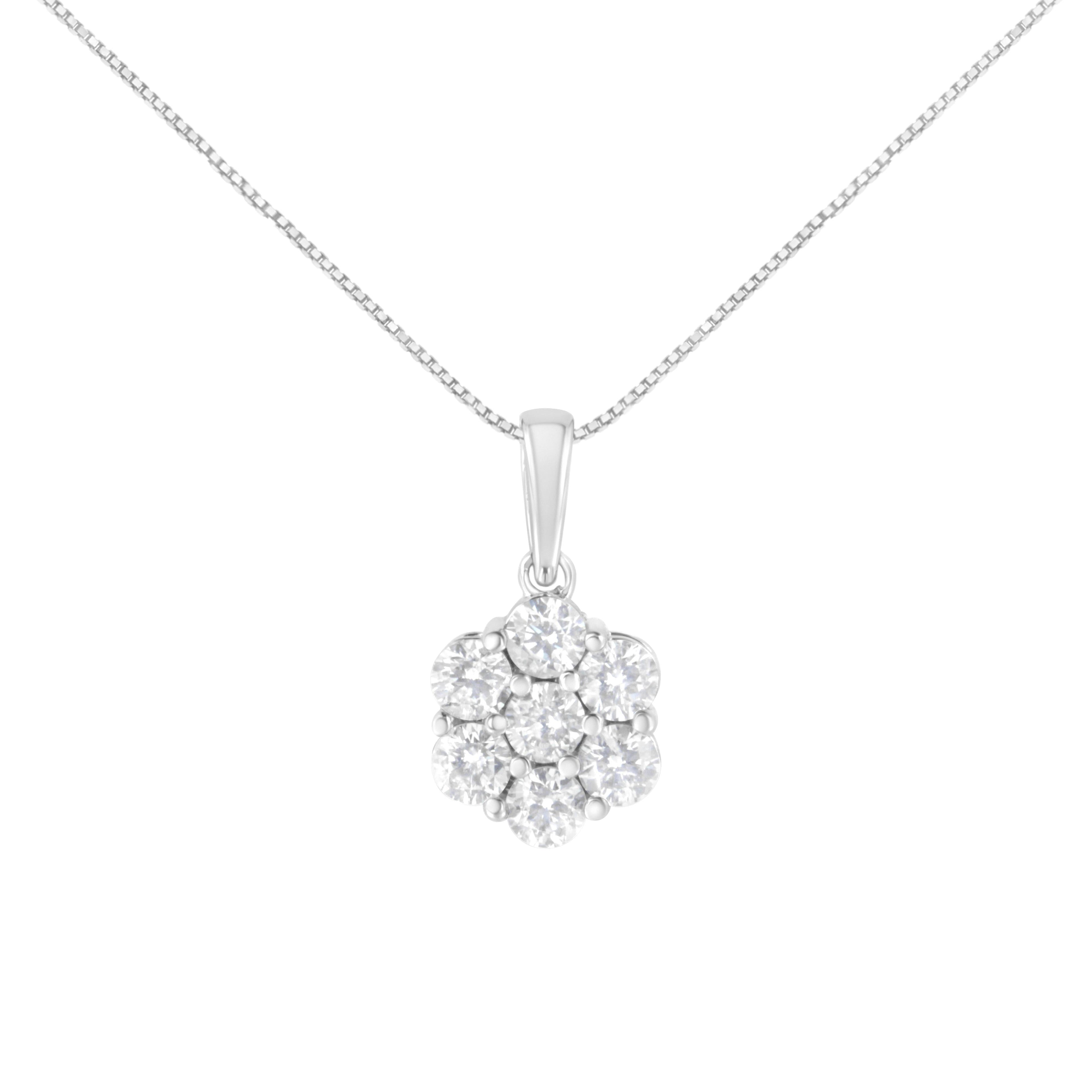 14K White Gold 2.00 Cttw Brilliant Round-Cut Diamond 7 Stone Flower Cluster 18" Pendant Necklace (H-I Color, SI2-I1 Clarity) by Bids.com