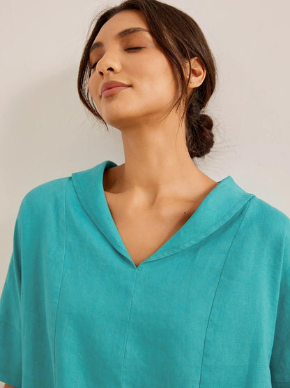 100% Linen V-Neck Short Sleeve Shirt SIERRA