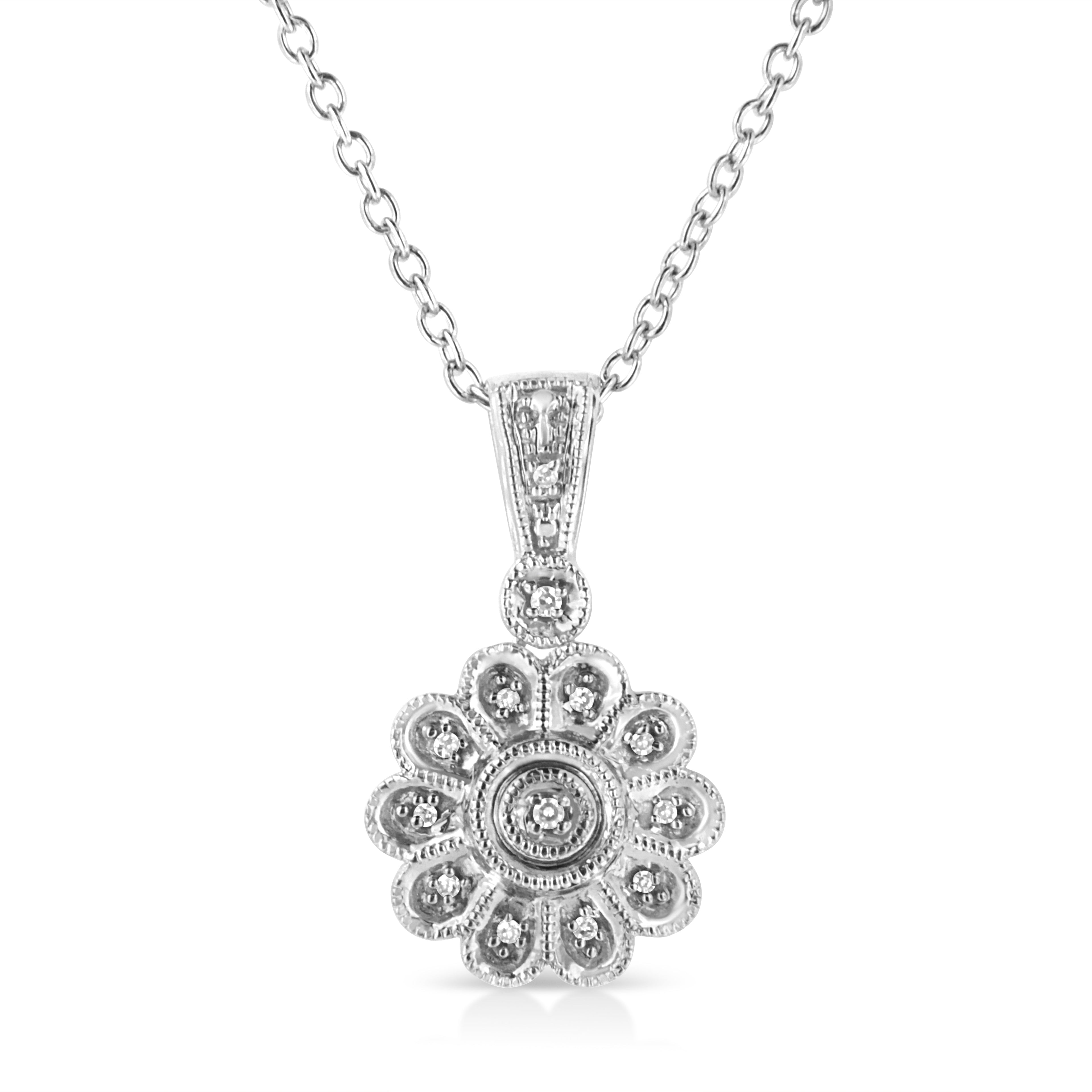 .925 Sterling Silver Diamond Accent Sunburst Milgrain 18" Pendant Necklace (I-J Color, I1-I2 Clarity) by Bids.com