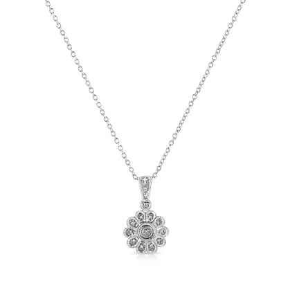 .925 Sterling Silver Diamond Accent Sunburst Milgrain 18" Pendant Necklace (I-J Color, I1-I2 Clarity) by Bids.com