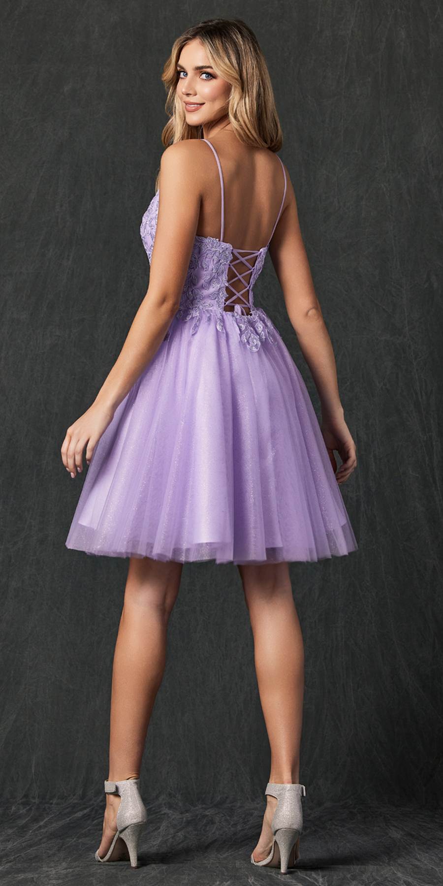 Juliet 860 Short Floral Applique BaDoll Dress by DiscountDressShop