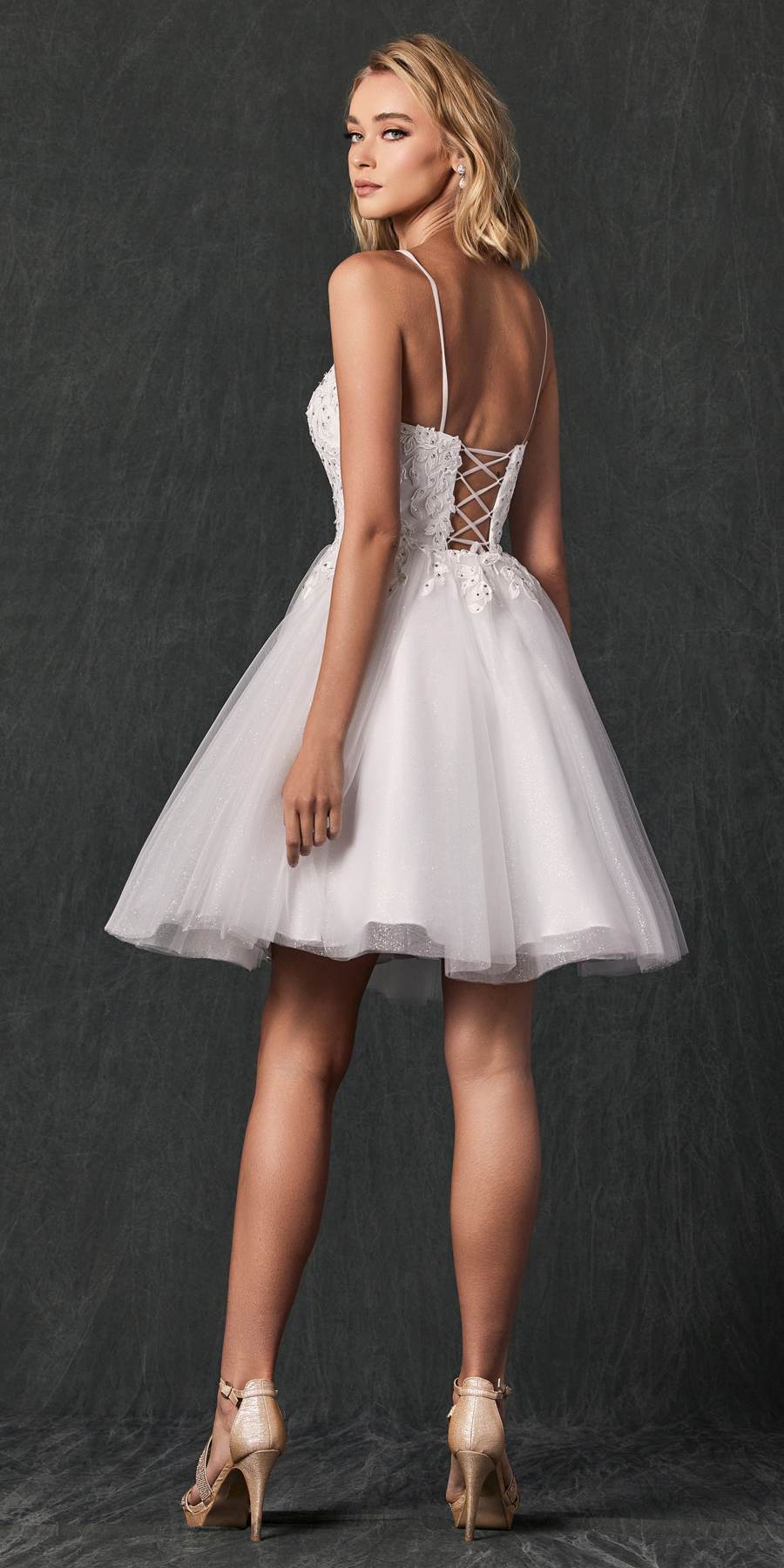 Juliet 860 Short Floral Applique BaDoll Dress by DiscountDressShop