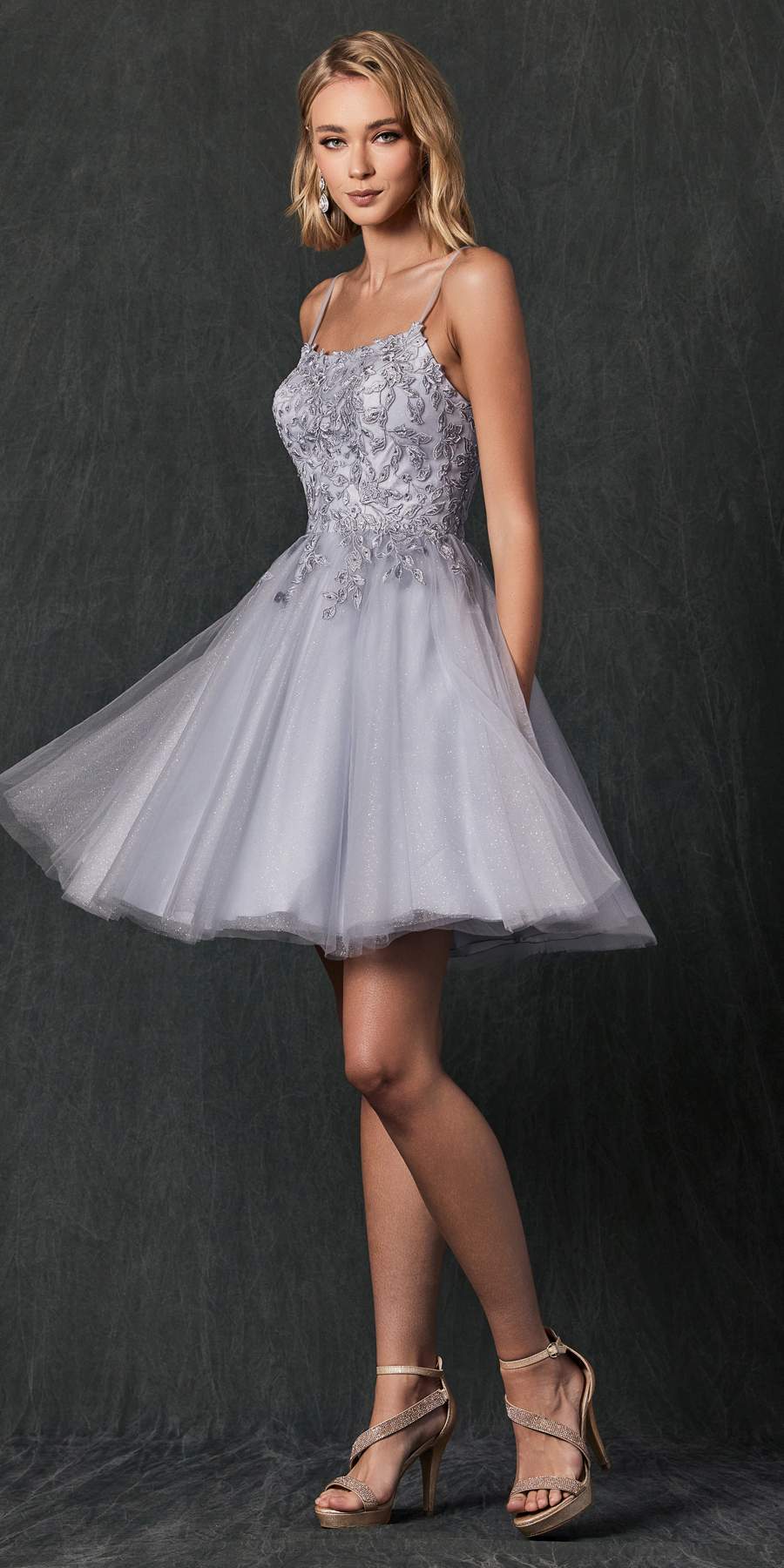 Juliet 860 Short Floral Applique BaDoll Dress by DiscountDressShop