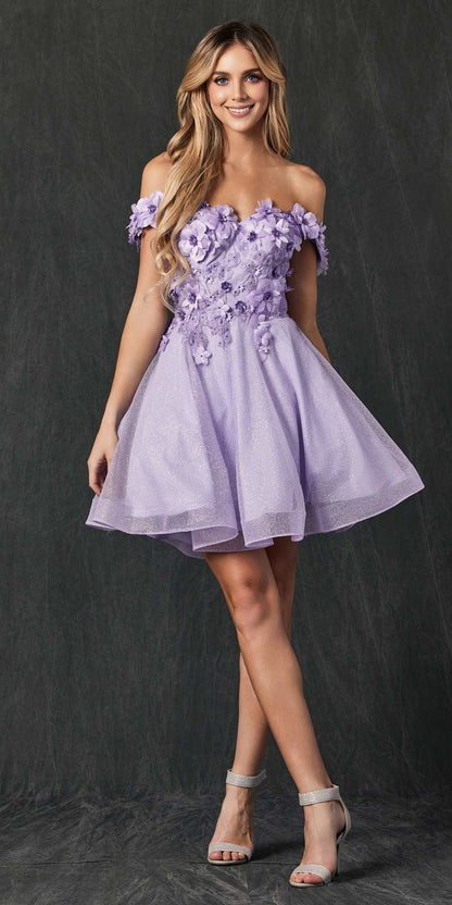 Juliet 861 Floral Embroidered Glitter Mesh Short A-Line Dress by DiscountDressShop