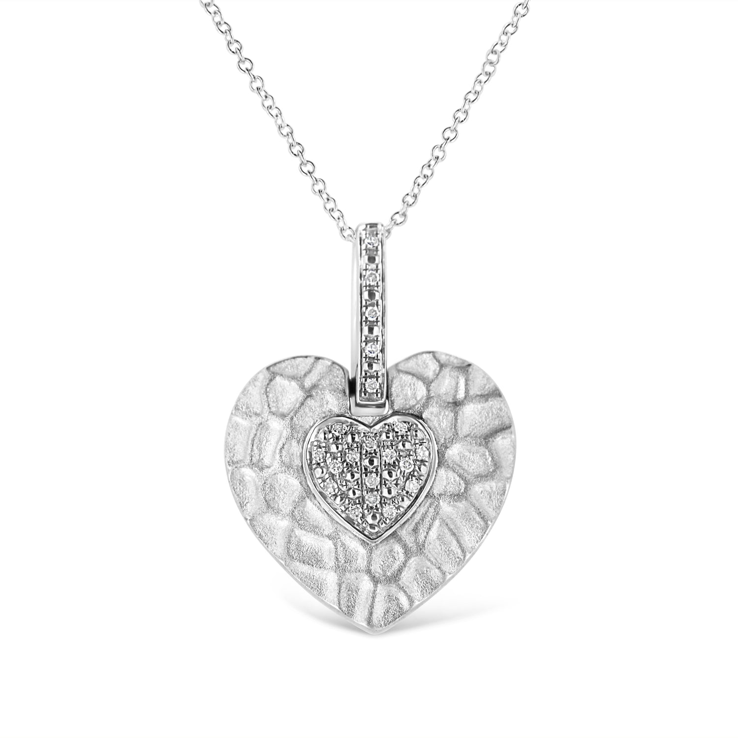 .925 Sterling Silver Pave-Set Diamond Accent Heart Shape 18" Pendant Necklace (I-J Color, I1-I2 Clarity) by Bids.com