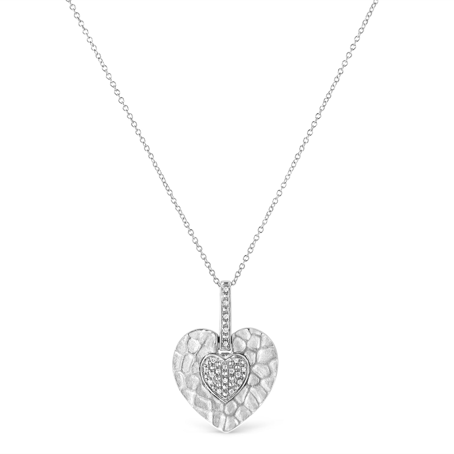 .925 Sterling Silver Pave-Set Diamond Accent Heart Shape 18" Pendant Necklace (I-J Color, I1-I2 Clarity) by Bids.com