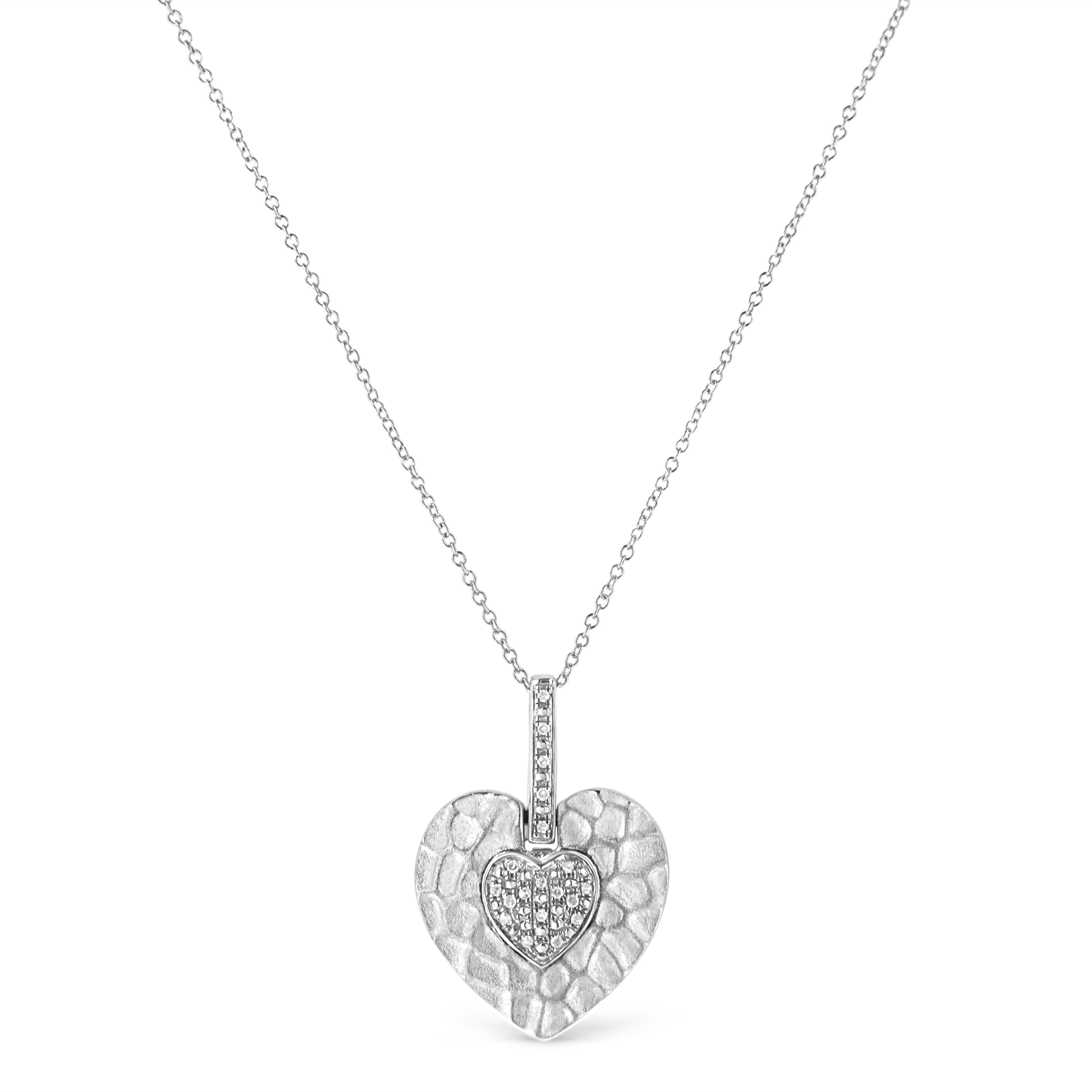 .925 Sterling Silver Pave-Set Diamond Accent Heart Shape 18" Pendant Necklace (I-J Color, I1-I2 Clarity) by Bids.com