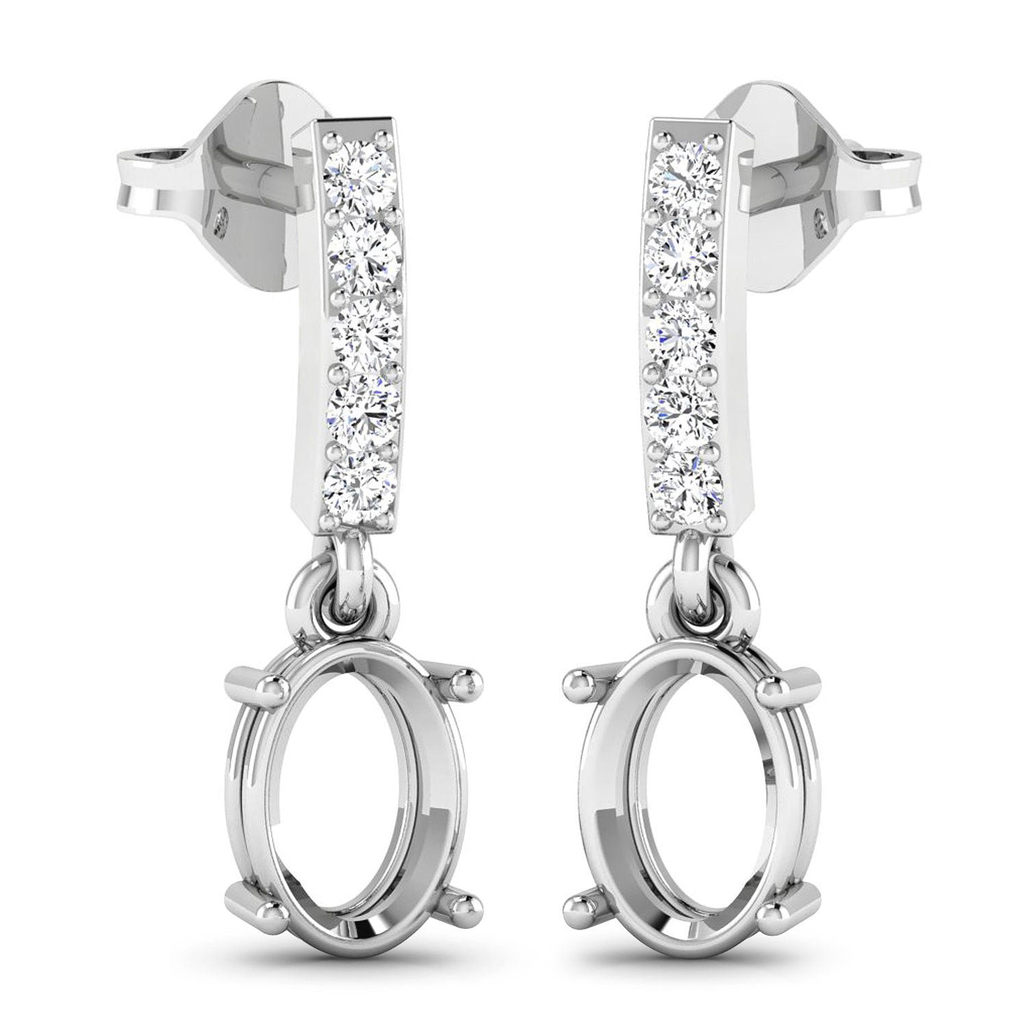 0.14 Carat Genuine White Diamond 14K White Gold Semi Mount Earrings - holds 7x5mm Oval Gemstones by Bids.com