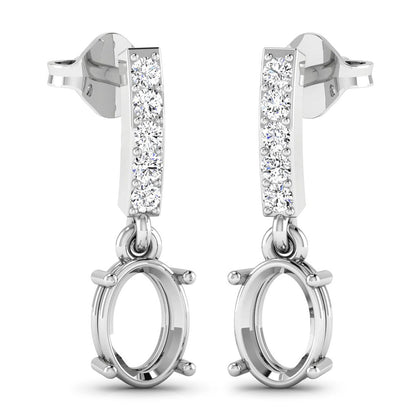0.14 Carat Genuine White Diamond 14K White Gold Semi Mount Earrings - holds 7x5mm Oval Gemstones by Bids.com