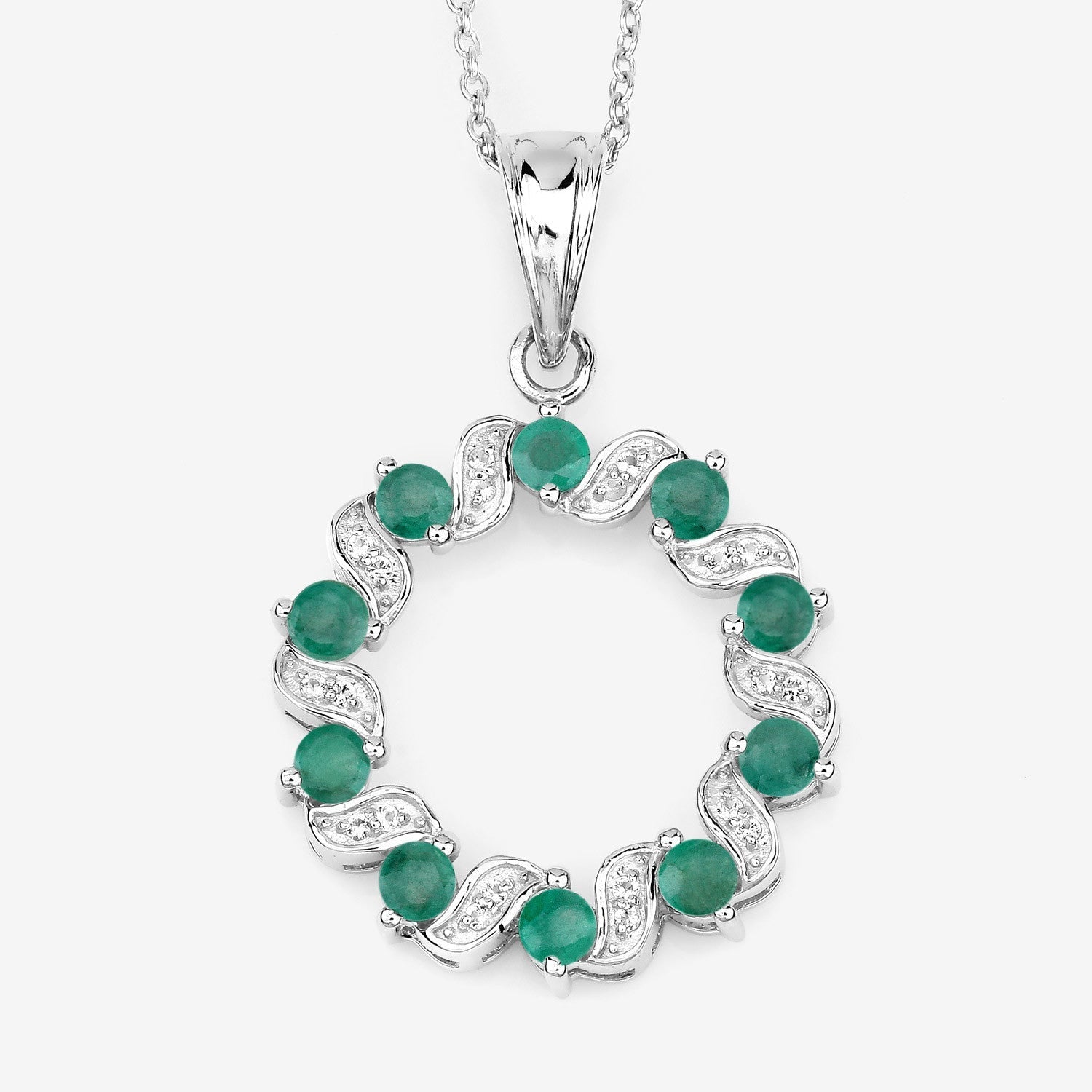 1.10 Carat Genuine Emerald and White Topaz .925 Sterling Silver Pendant  DestGlow