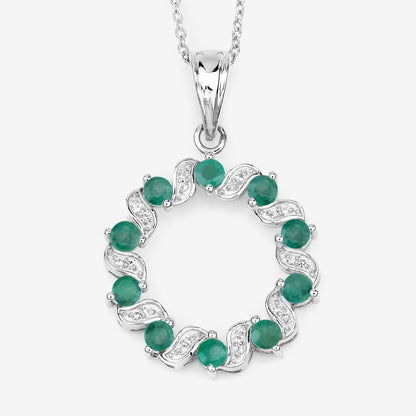 1.10 Carat Genuine Emerald and White Topaz .925 Sterling Silver Pendant  DestGlow