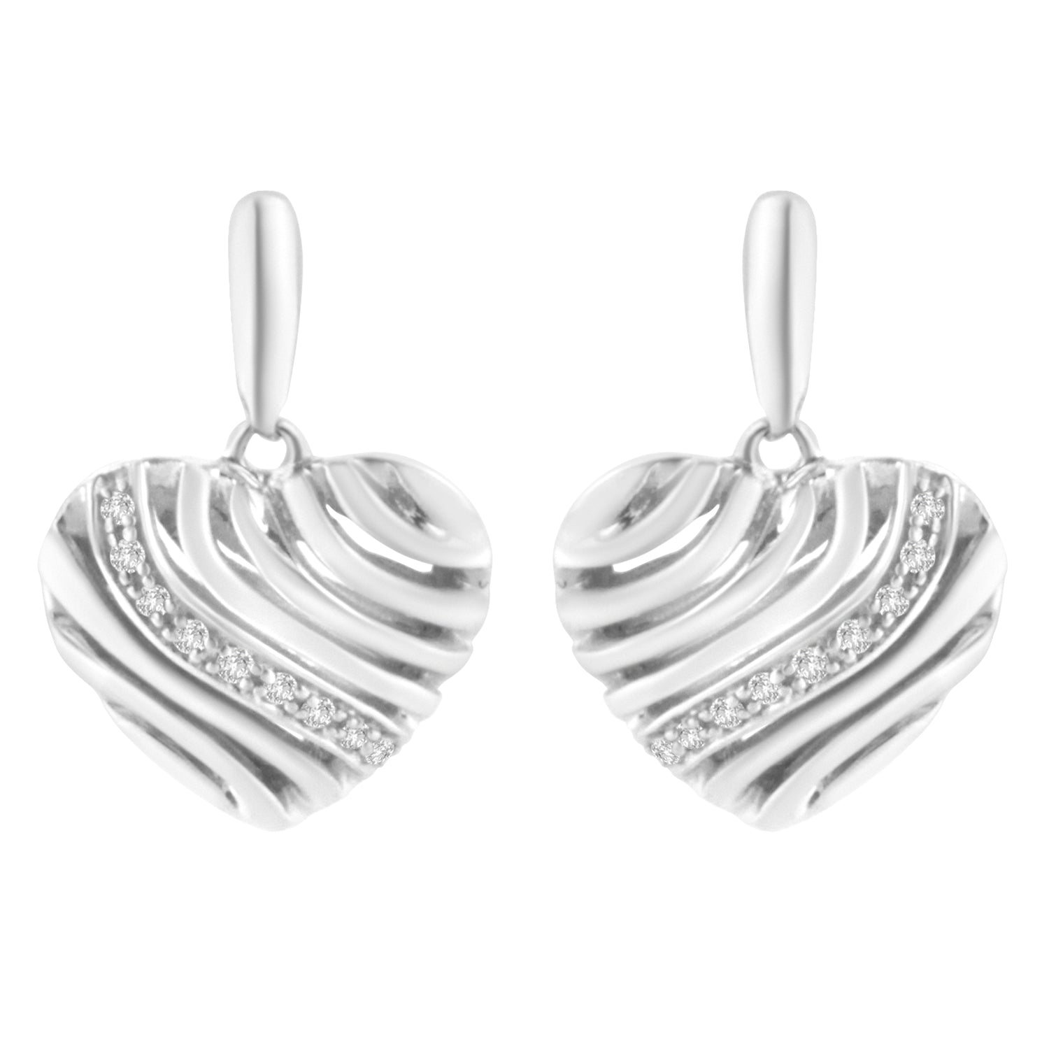 Sterling Silver Heart Diamond Accent Puff Earrings (I-J, I1-I2) by Bids.com