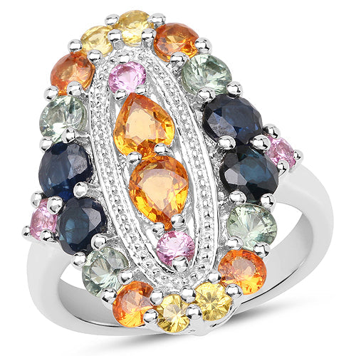 3.84 Carat Genuine Multi Sapphire .925 Sterling Silver Ring by Bids.com