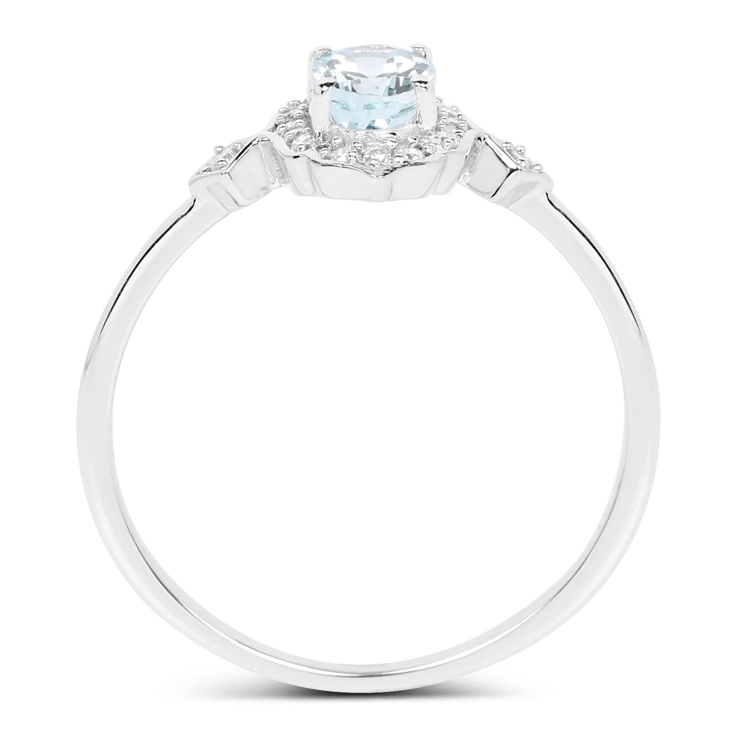 0.48 Carat Genuine Aquamarine and White Diamond 14K White Gold Ring  DestGlow