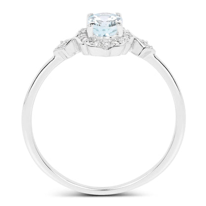 0.48 Carat Genuine Aquamarine and White Diamond 14K White Gold Ring  DestGlow