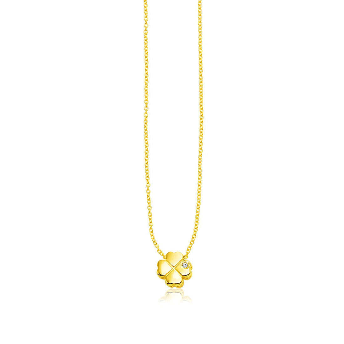 14k Yellow Gold Polished Four Leaf Clover Necklace with Diamond by Bids.com