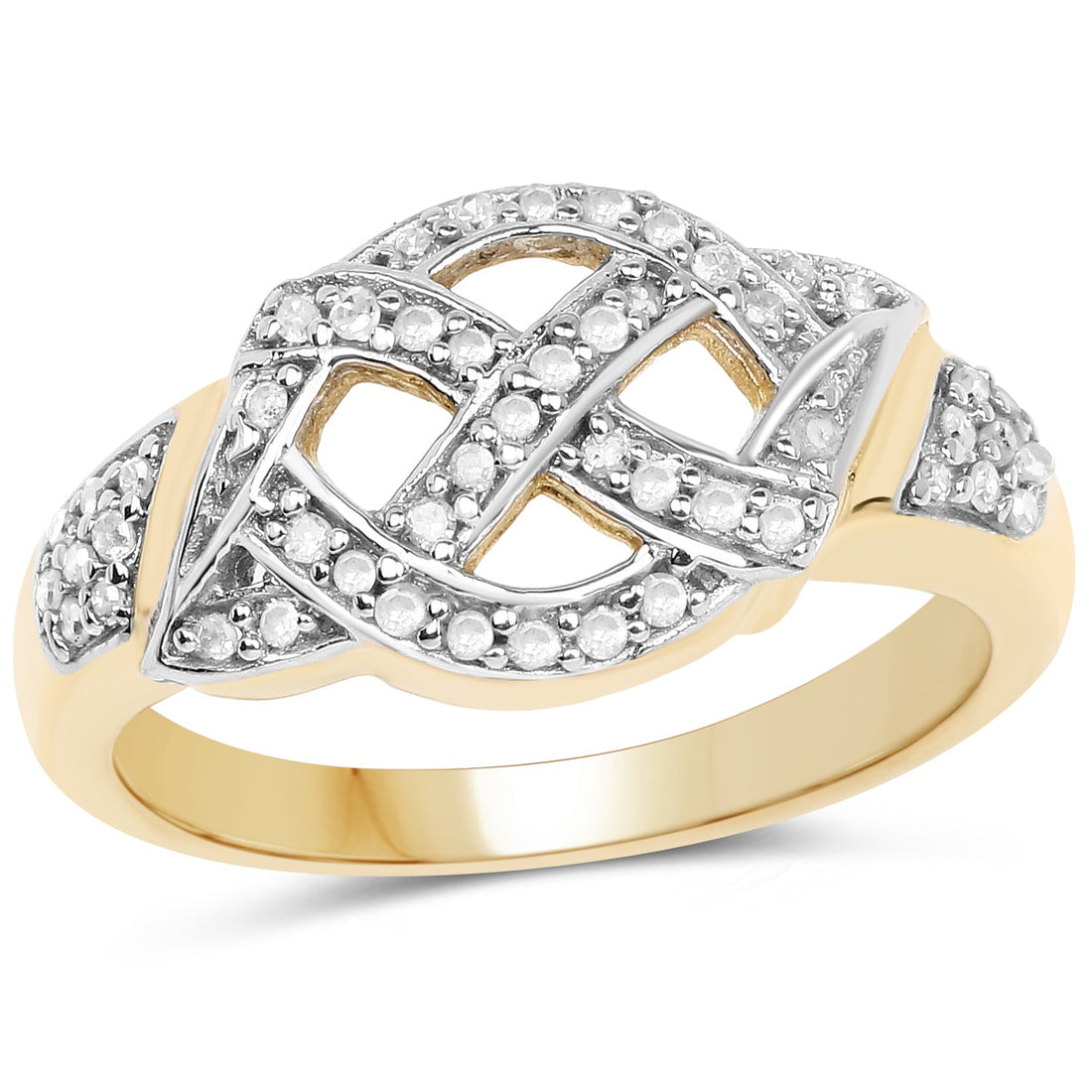 14K Yellow Gold Plated 0.21 Carat Genuine White Diamond .925 Sterling Silver Ring by Bids.com