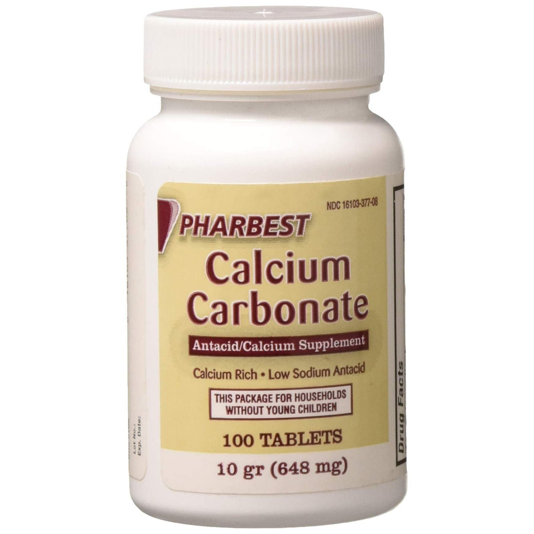 Pharbest Calcium Carbonate 648 mg (10 Grains) Antacid &amp; Calcium Supplement, 100 Tablets by Pasteur Pharmacy