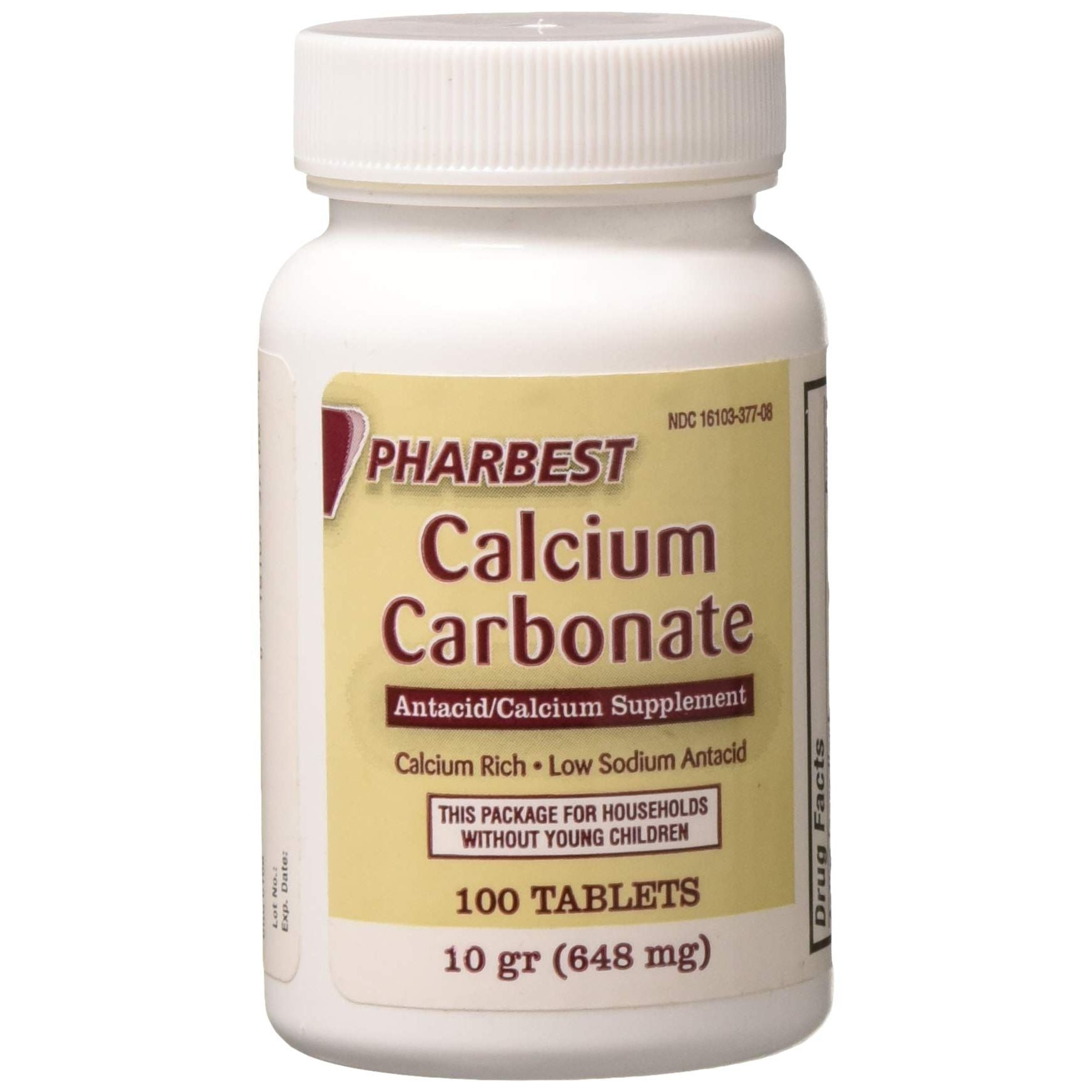 Pharbest Calcium Carbonate 648 mg (10 Grains) Antacid &amp; Calcium Supplement, 100 Tablets by Pasteur Pharmacy