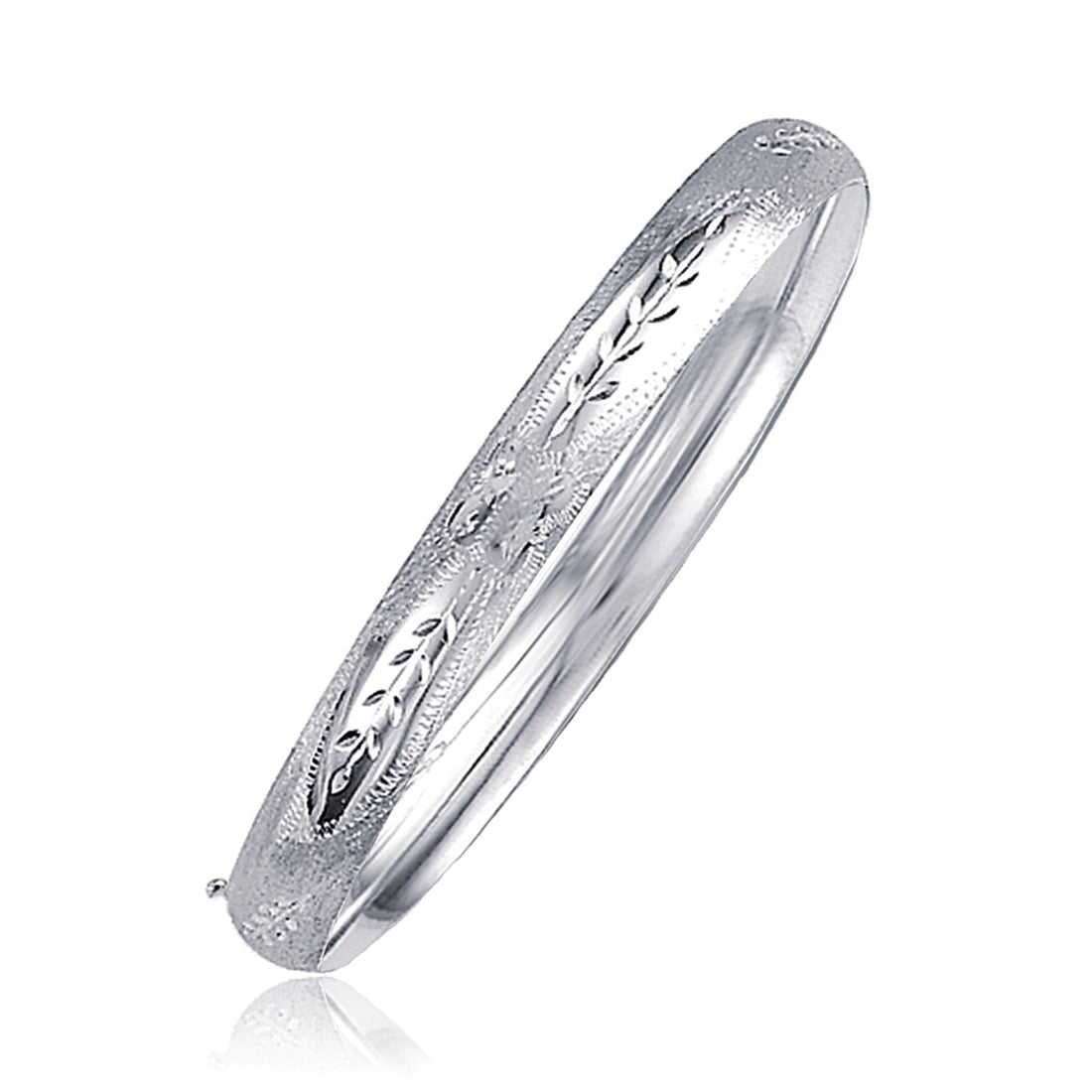 Classic Floral Carved Bangle in 14k White Gold (6.0mm) by Bids.com