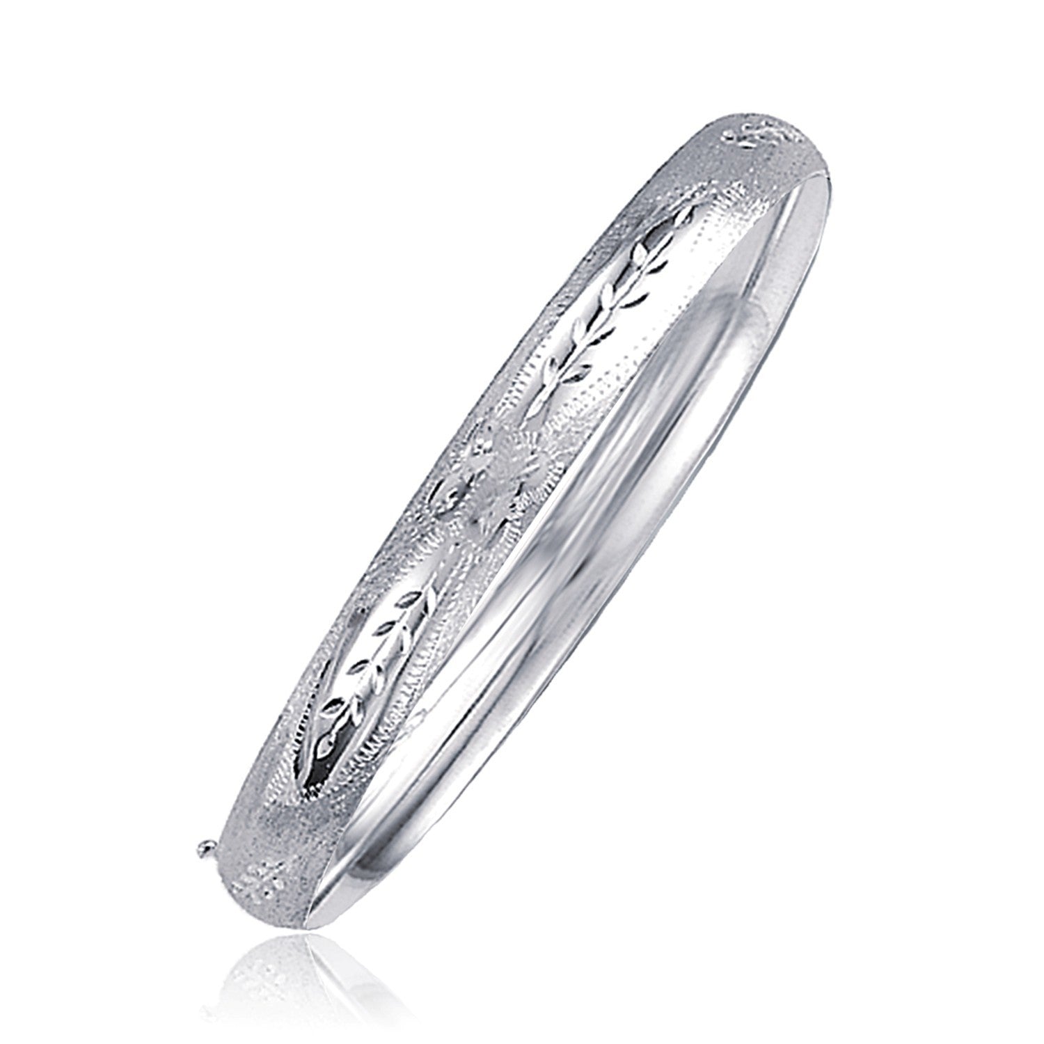 Classic Floral Carved Bangle in 14k White Gold (6.0mm) by Bids.com