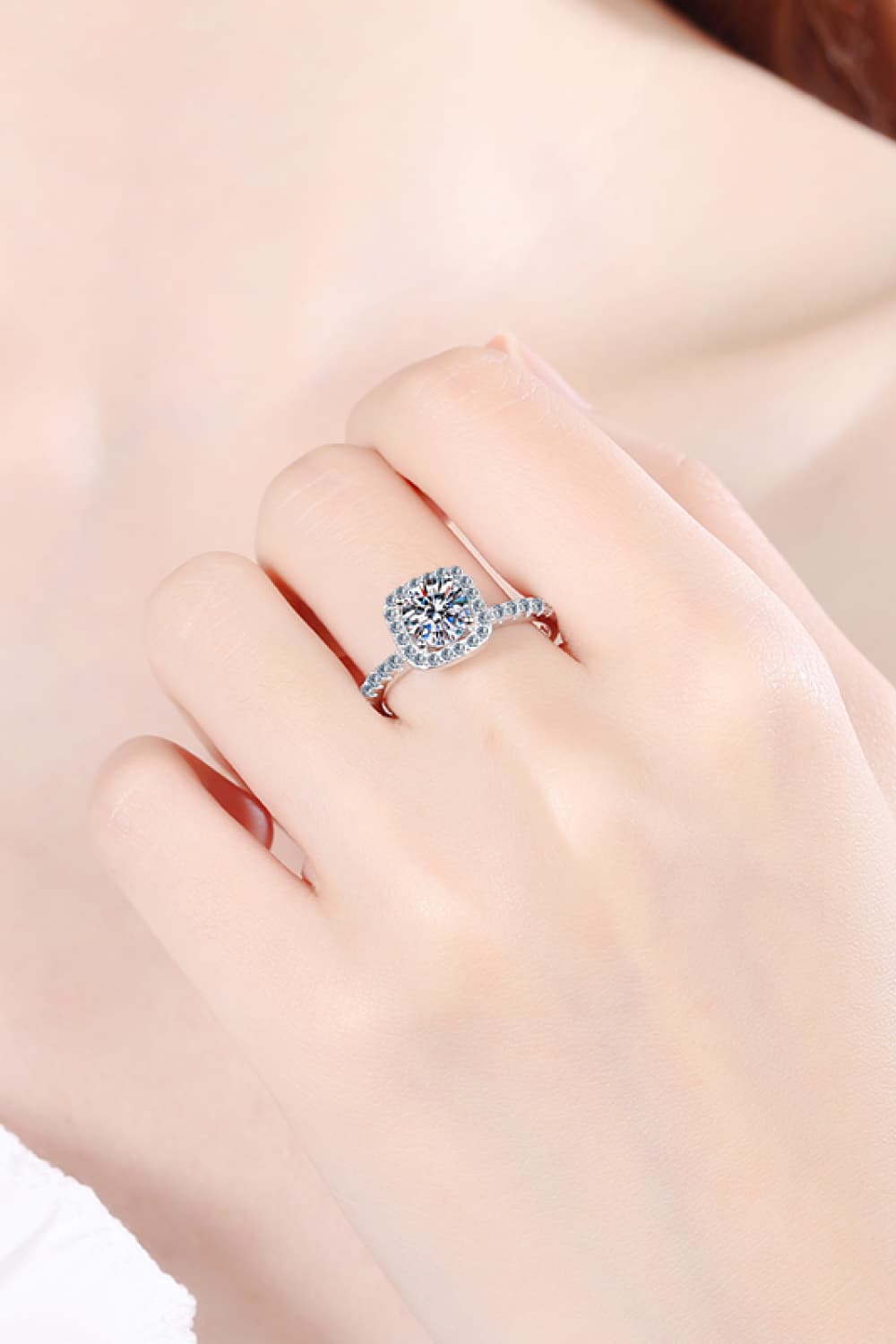 2 Carat Sparkala™ Square Halo Ring (Rhodium Over Pure Sterling Silver) - DestGlow