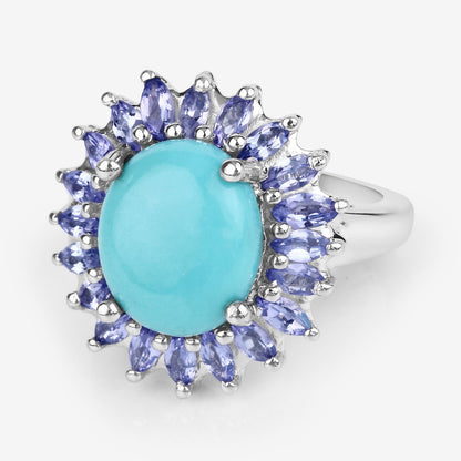 6.10 Carat Genuine Larimar and Tanzanite .925 Sterling Silver Ring by Bids.com
