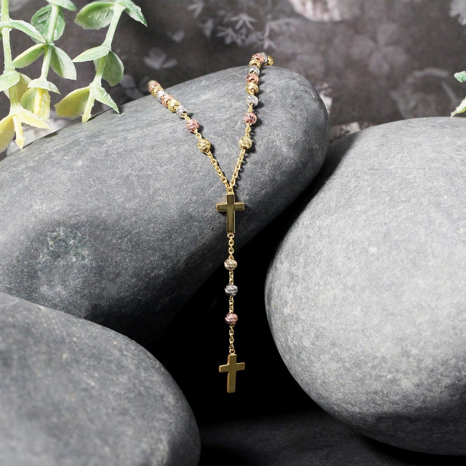 14k Tri-Color Gold Rosary Chain Necklace by Bids.com