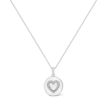 .925 Sterling Silver Prong-Set Diamond Accent Heart Emblemed 18" Pendant Necklace (I-J Color, I1-I2 Clarity)  DestGlow