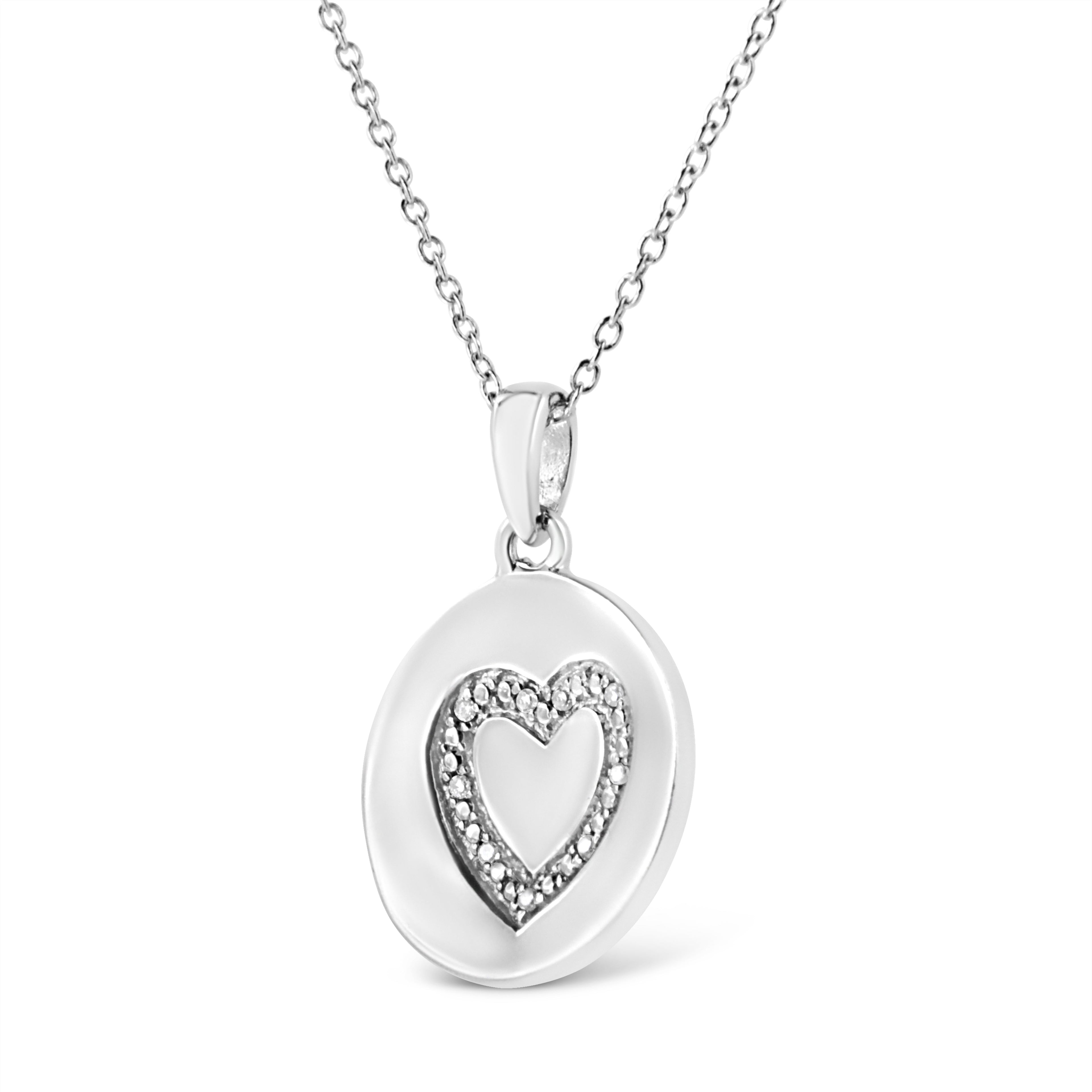 .925 Sterling Silver Prong-Set Diamond Accent Heart Emblemed 18" Pendant Necklace (I-J Color, I1-I2 Clarity)  DestGlow