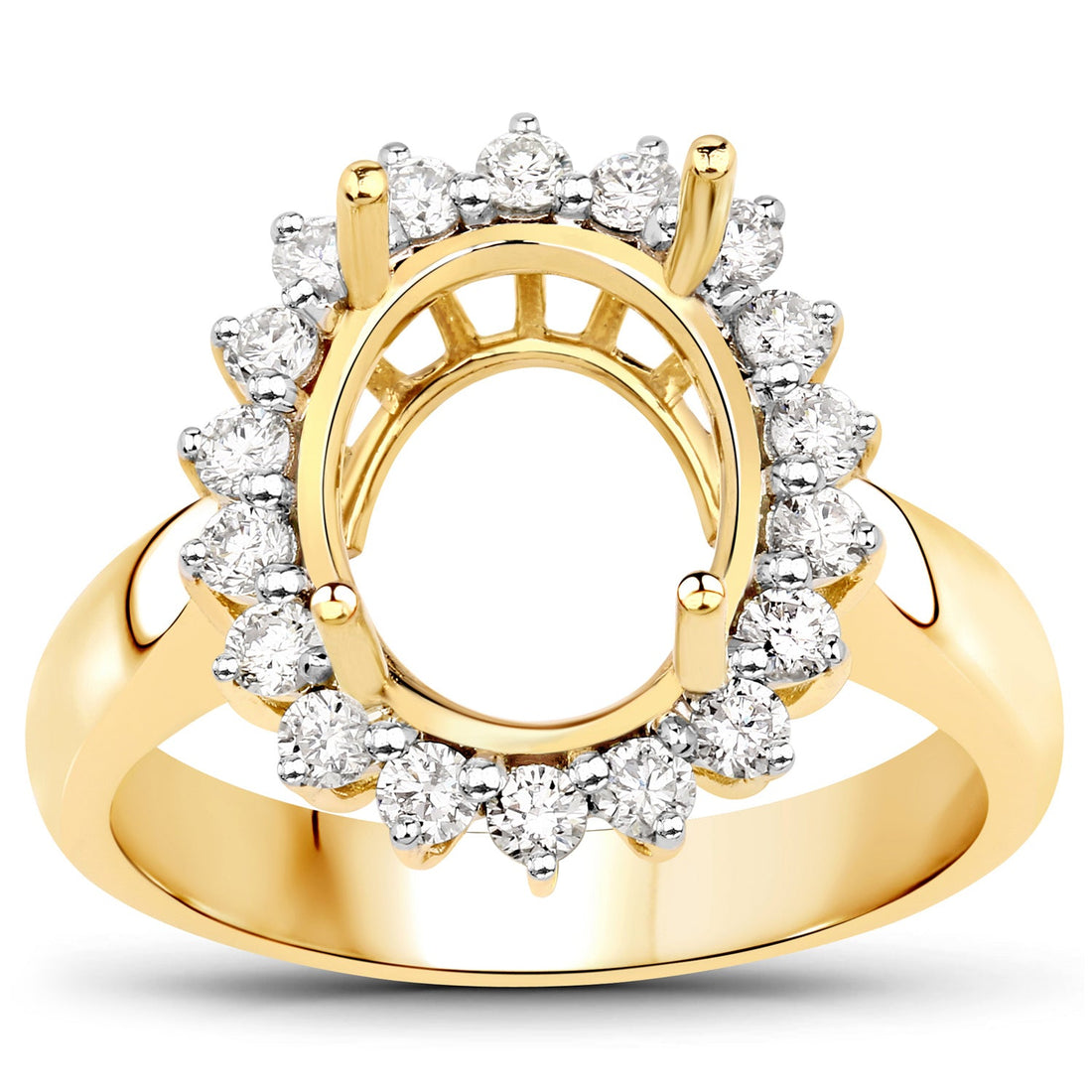 0.54 Carat Genuine White Diamond 14K Yellow Gold Semi Mount Ring - holds 11x9mm Oval Gemstone by Bids.com