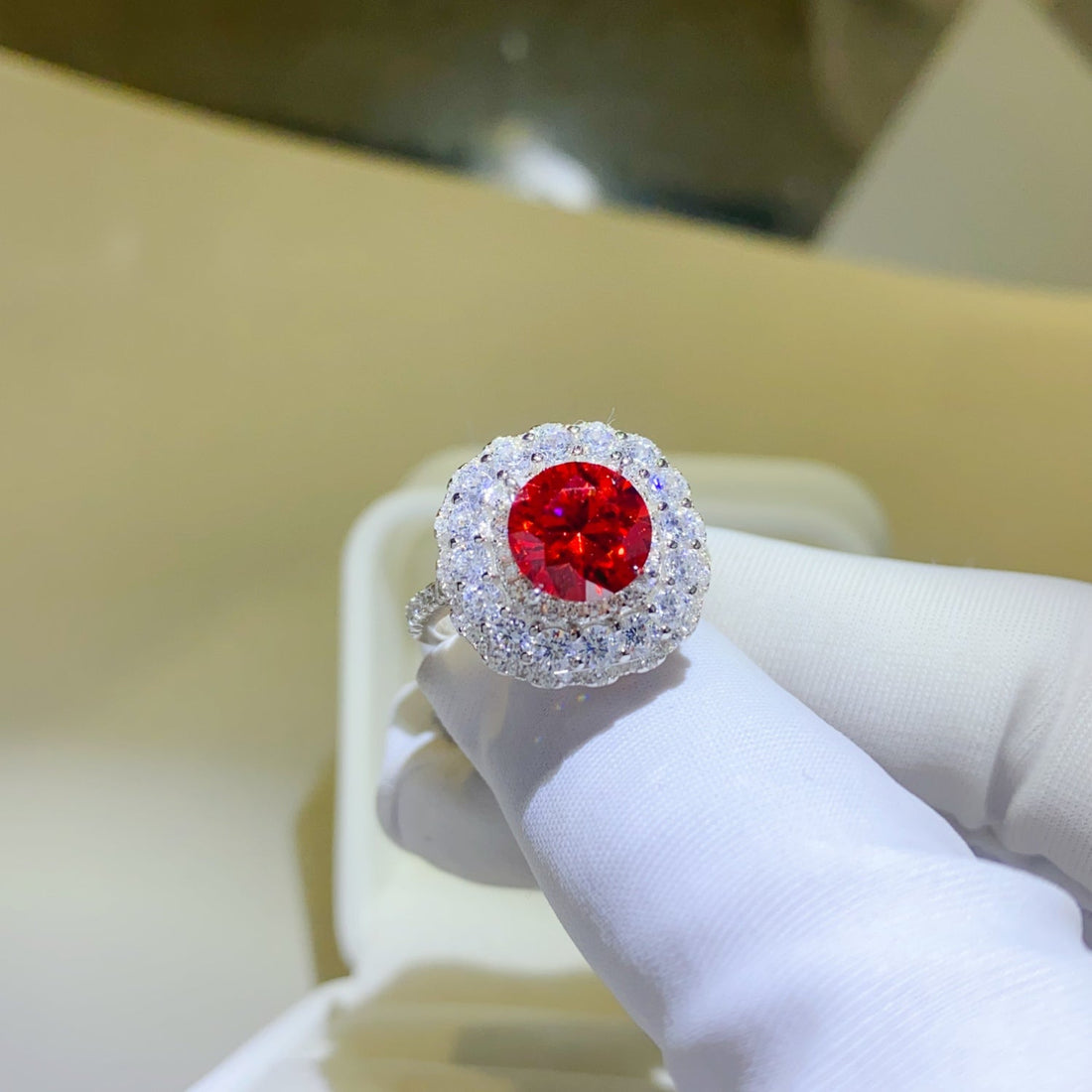2 Carat Red Brilliant Round Cut Sparkala™ Pure Sterling Silver Ring - DestGlow