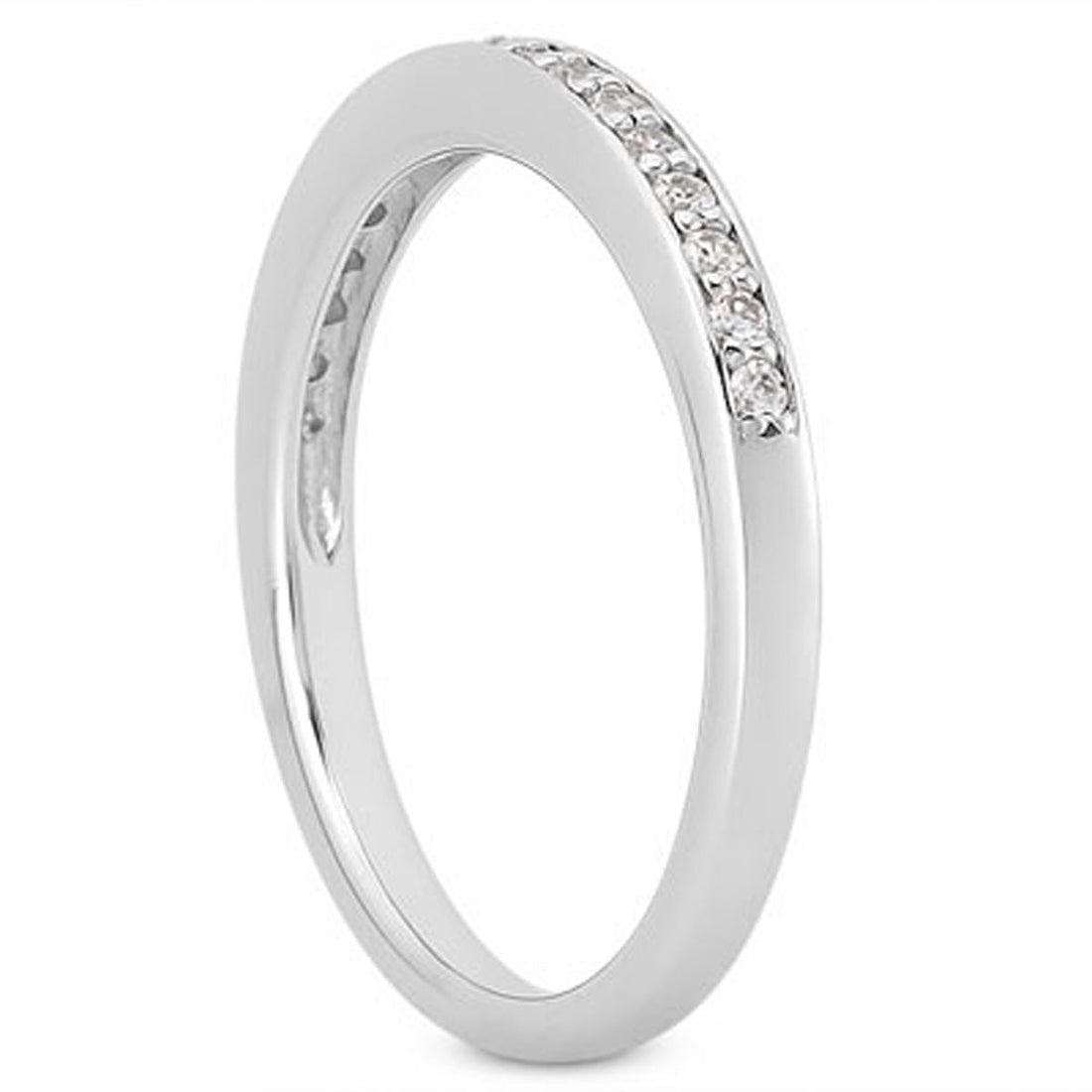 14k White Gold Micro-pave Flat Sided Diamond Wedding Ring Band by Bids.com