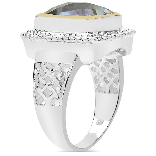 6.31 Carat Genuine Green Amethyst &amp; White Diamond .925 Sterling Silver Ring by Bids.com