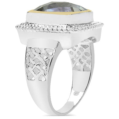 6.31 Carat Genuine Green Amethyst &amp; White Diamond .925 Sterling Silver Ring by Bids.com