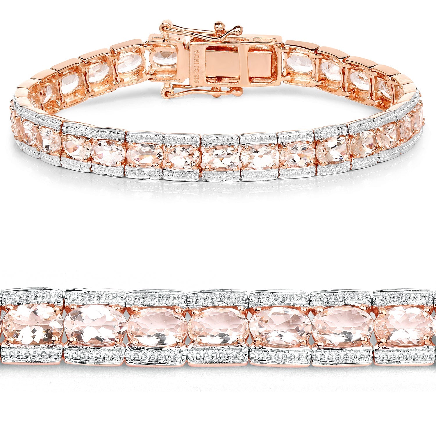18K Rose Gold Plated 11.60 Carat Genuine Morganite .925 Sterling Silver Bracelet by Bids.com