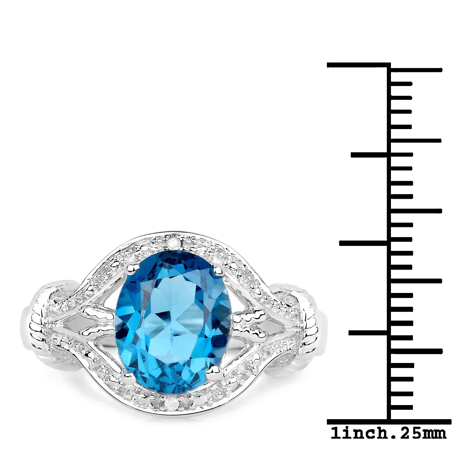 3.26 Carat Genuine London Blue Topaz &amp; White Diamond .925 Sterling Silver Ring by Bids.com