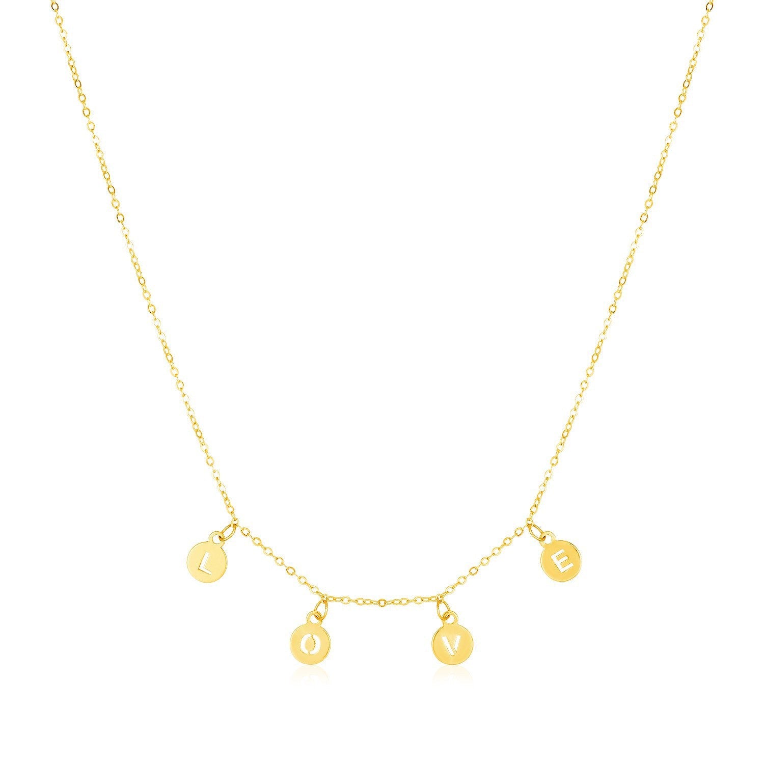 14k Yellow Gold Love Necklace with Circle Drops by Bids.com