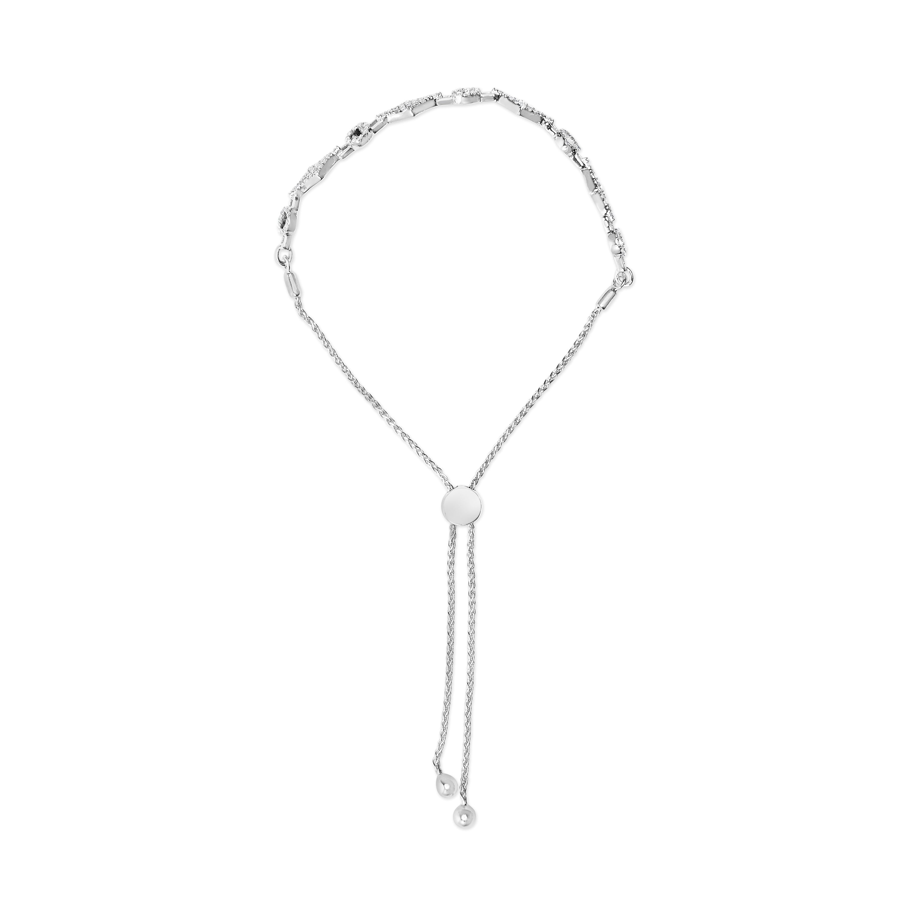 .925 Sterling Silver 1/2 Cttw Diamond Alternating Circle and Kite Link Adjustable Bolo Bracelet (I-J Color, I3 Clarity) - 4" to 10" Inches by Bids.com