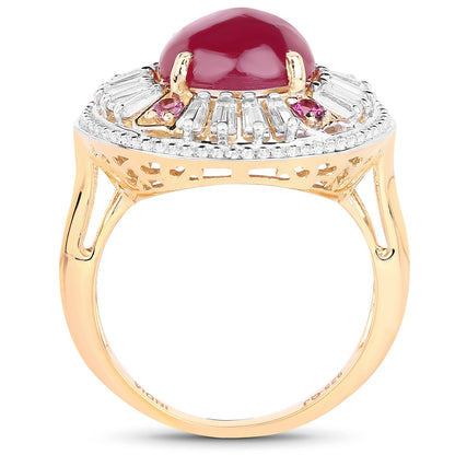 14K Yellow Gold Plated 8.91 Carat Genuine Glass Filled Ruby, Rhodolite &amp; White Topaz .925 Sterling Silver Ring by Bids.com