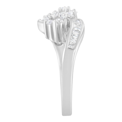 14K White Gold Round and Baguette Diamond Bypass Ring (1/2 cttw, H-I Color, I1-I2 Clarity) - Ring Size 6 by Bids.com